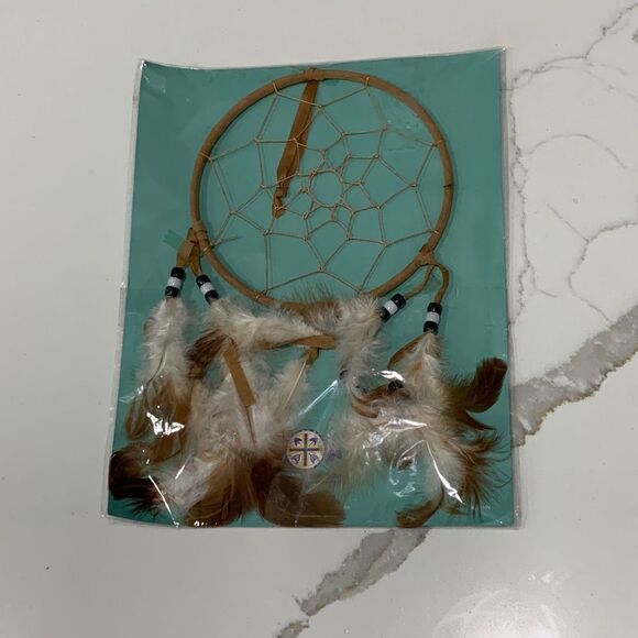 NEW Dreamcatcher Brown White Feathers Lakota Sioux Car Decor - Picture 1 of 4